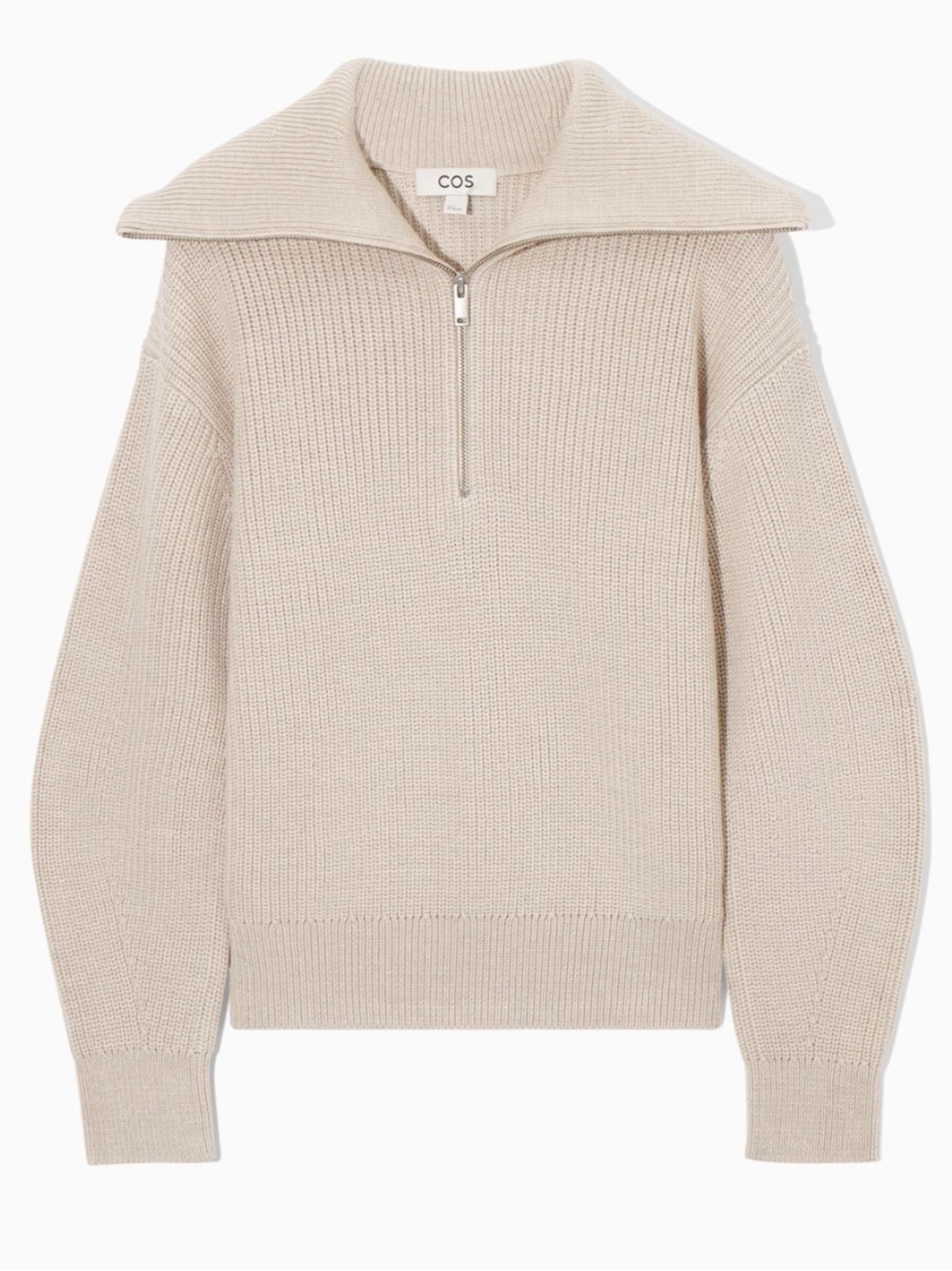 COS Wool and Cotton Half Zip Jumper Beige Size XS